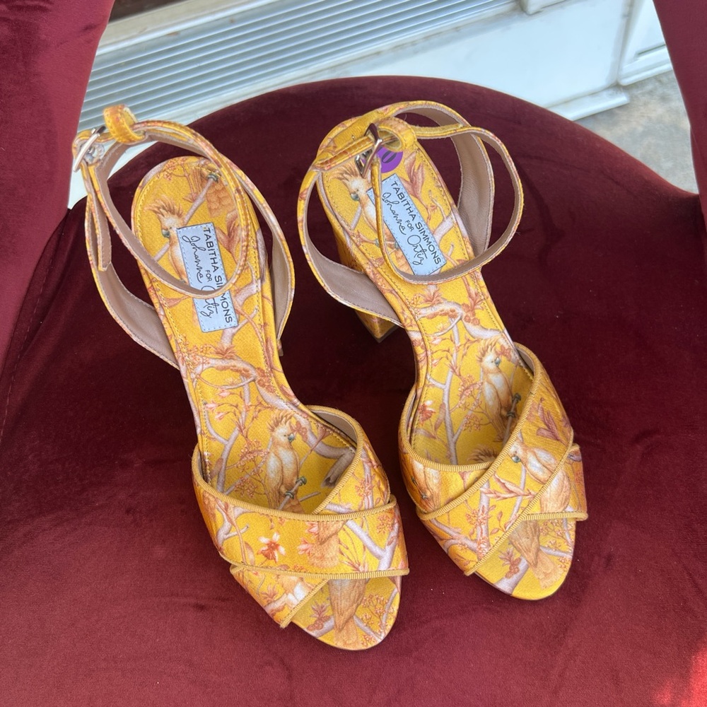 Tabitha Simmons Yellow Floral Heels with Ankle Straps